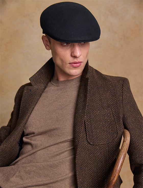 aran cashmere Men's Galway Felt Flat Cap - Black