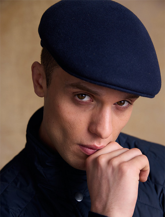 Aran Cashmere Men's Galway Felt Flat Cap - Navy