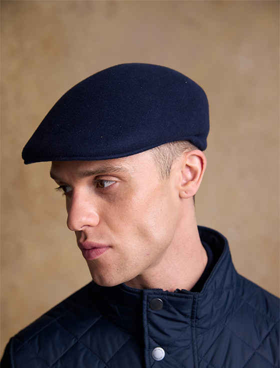 Aran Cashmere Men's Galway Felt Flat Cap - Navy