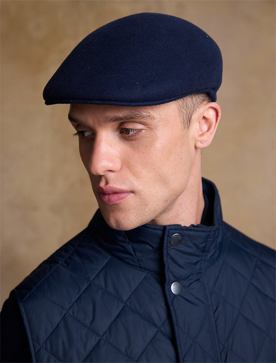 aran cashmere Men's Galway Felt Flat Cap - Navy