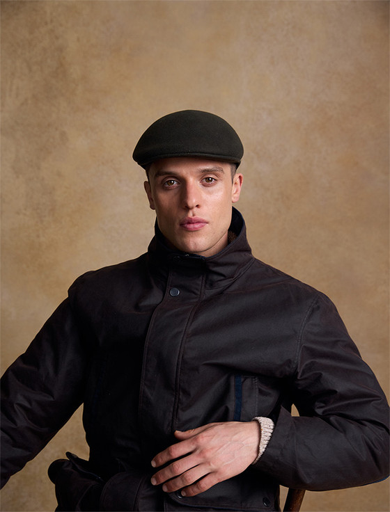 Aran Cashmere Men's Galway Felt Flat Cap - Olive