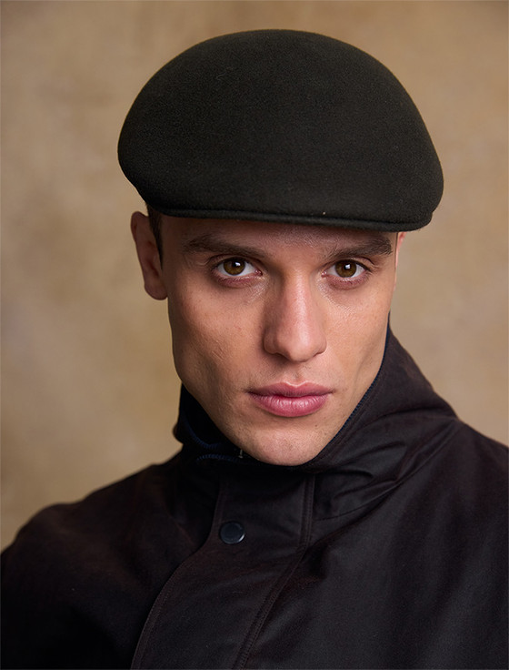 aran cashmere Men's Galway Felt Flat Cap - Olive