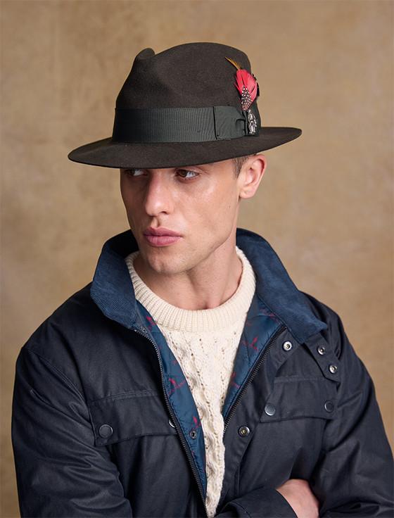 aran cashmere Men's Kildare Trilby Felt Hat - Olive