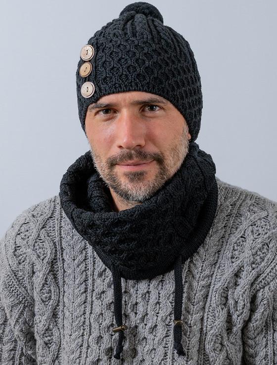 aran cashmere Men's Merino Ho‎neycomb P‎om Pom Hat