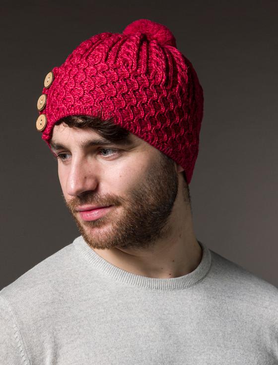 Aran Cashmere ‎Men's Merino Ho‎neycomb Pom Pom Hat