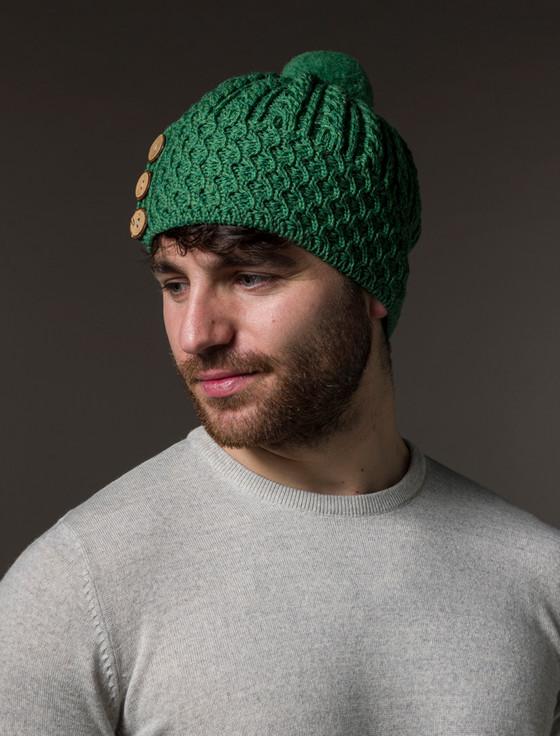 Aran Cashmere Men's Merino Hone‎ycomb Pom Pom Hat