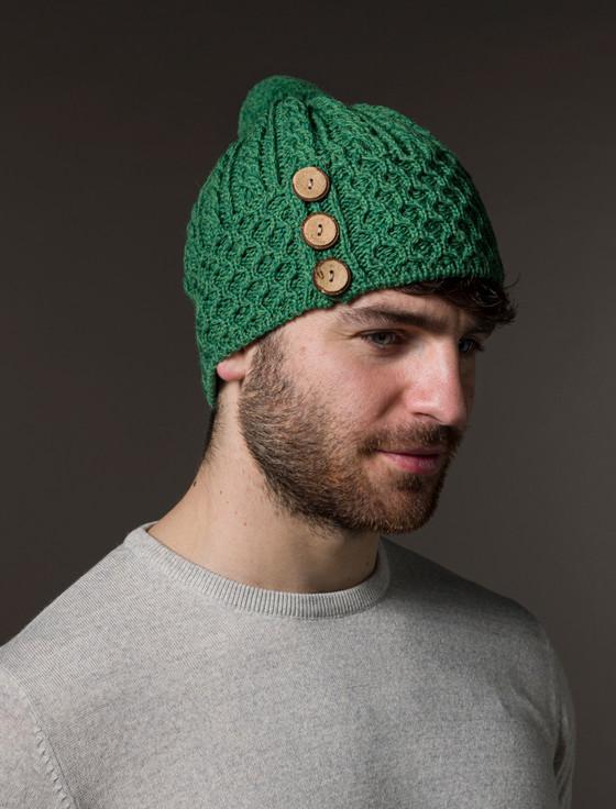 aran cashmere Men's Merino Hone‎ycomb Pom Pom Hat