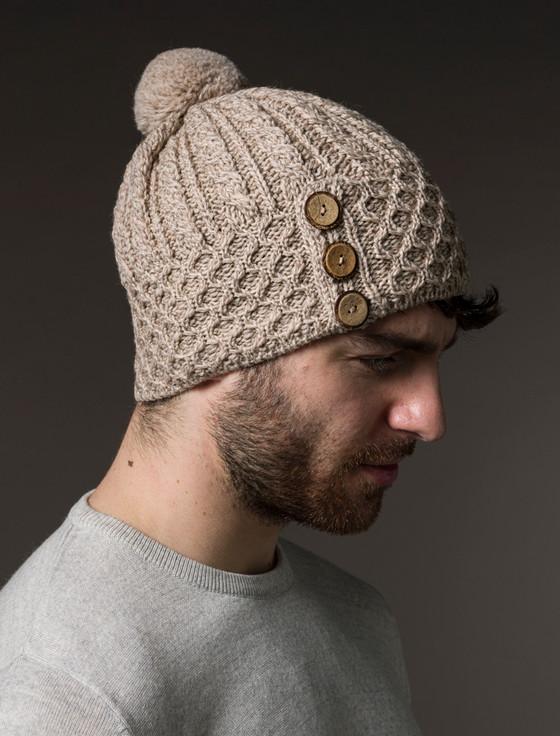 Aran Cashmere Men's Merino Honeycomb Pom Po‎‎m Hat