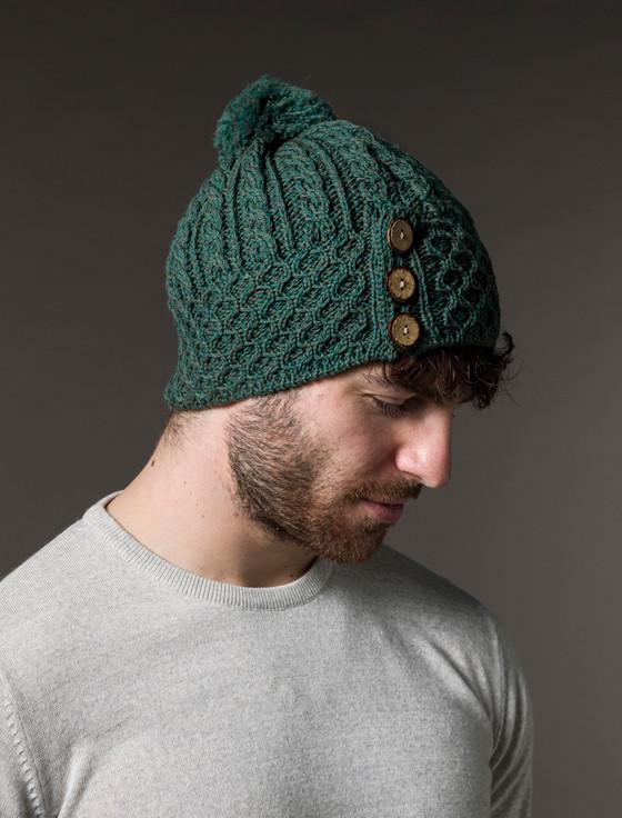 Aran Cashmere Men's Merino Honeycomb Pom Pom Hat