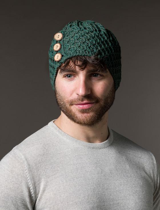 aran cashmere Men's Merino Honeycomb Pom Pom Hat