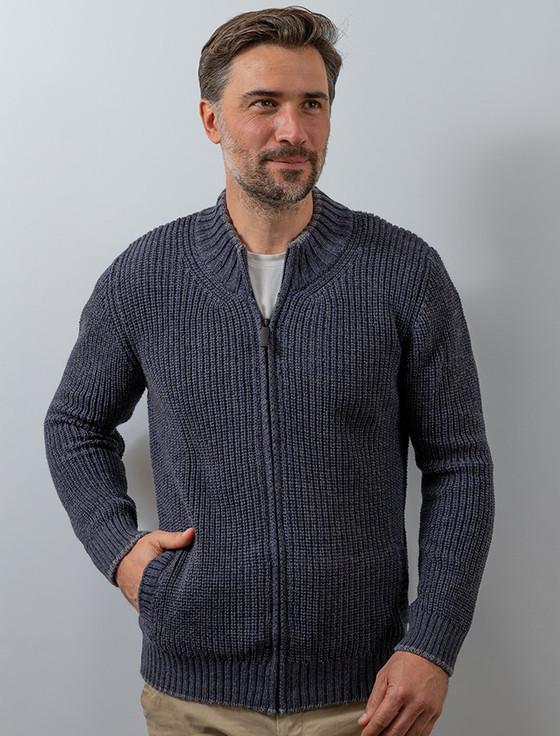 Aran Cashmere ‎Men's Merino W‎ool Ribbed ‎Cardigan
