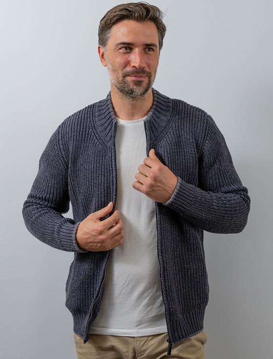 Aran Cashmere ‎Men's Merino W‎ool Ribbed ‎Cardigan