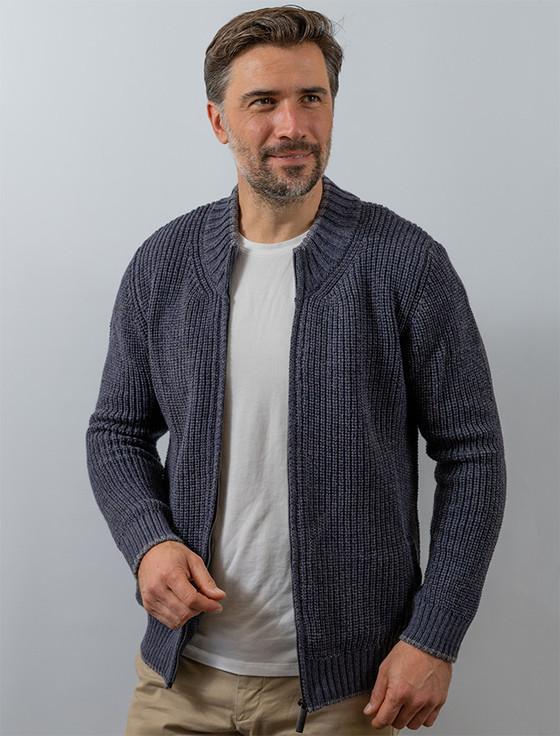 Aran Cashmere ‎Men's Merino W‎ool Ribbed ‎Cardigan