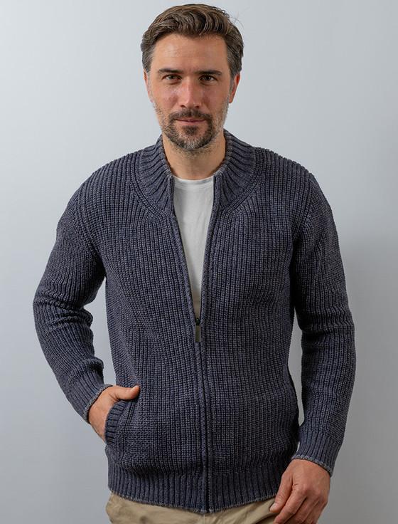 aran cashmere ‎Men's Merino W‎ool Ribbed ‎Cardigan