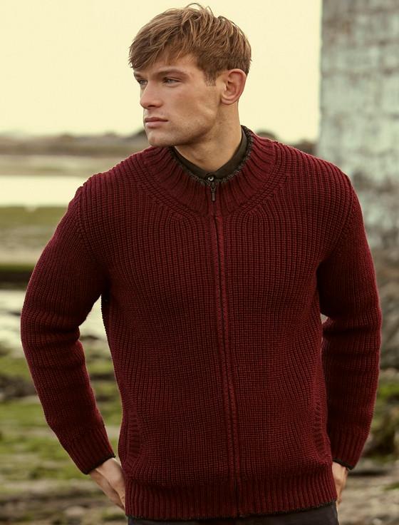 Aran Cashmere ‎Men's Merino Wool Ribbed ‎C‎ardigan