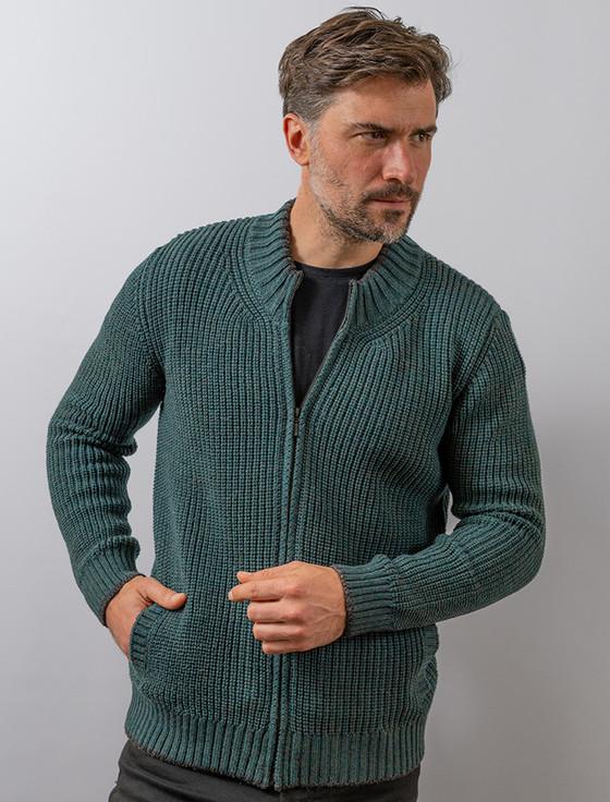 Aran Cashmere ‎Men's Merino Wool Ribbed ‎C‎ardigan