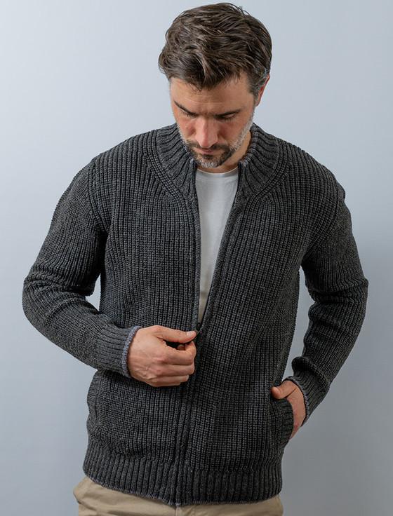 Aran Cashmere ‎Men's Merino Wool Ribbed ‎Cardigan