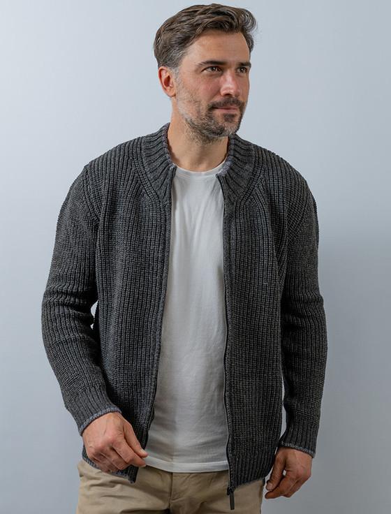 Aran Cashmere ‎Men's Merino Wool Ribbed ‎Cardigan