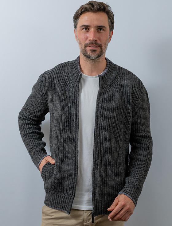Aran Cashmere ‎Men's Merino Wool Ribbed ‎Cardigan