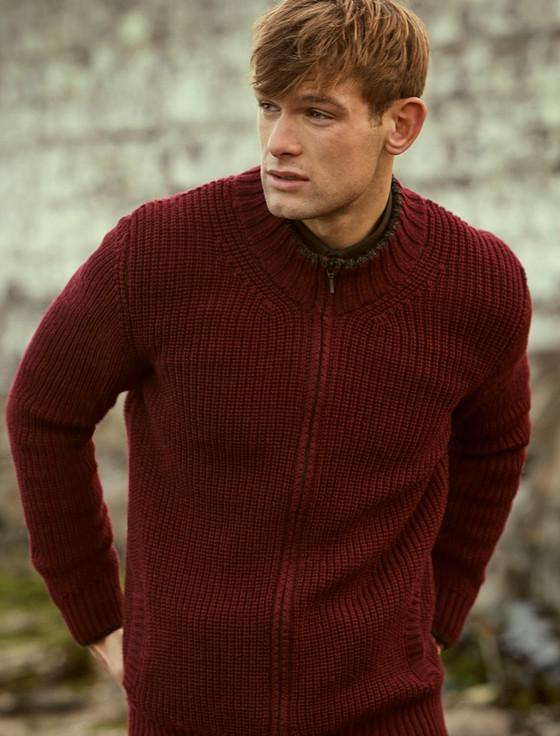 Aran Cashmere ‎Men's Merino Wool Ribbed Cardigan
