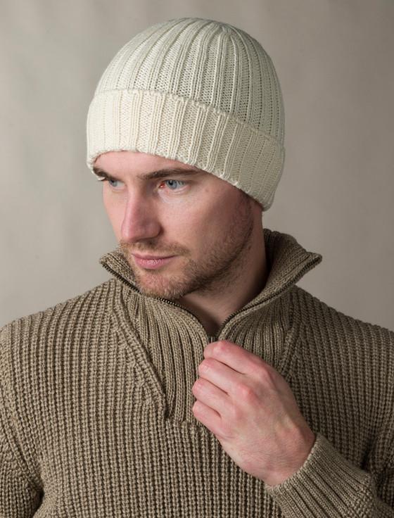 Aran Cashmere Men's Ribbed Merino Wool Hat