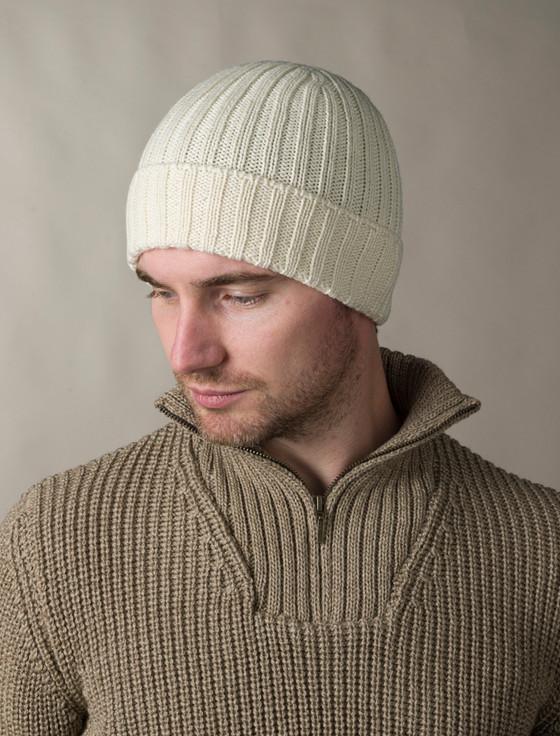 Aran Cashmere Men's Ribbed Merino Wool Hat