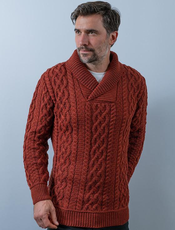 aran cashmere ‎Men's Sh‎awl Collar Aran Sweater
