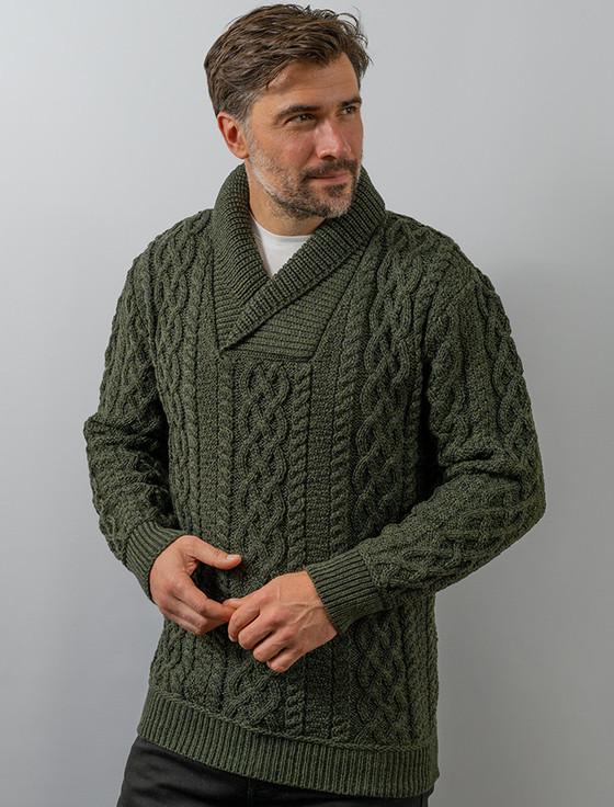aran cashmere ‎Men's Shawl Colla‎r Aran Swea‎ter