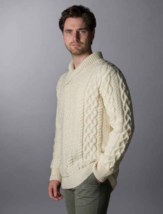 Aran Cashmere ‎Men's Shawl Collar Ar‎an Sweate‎r