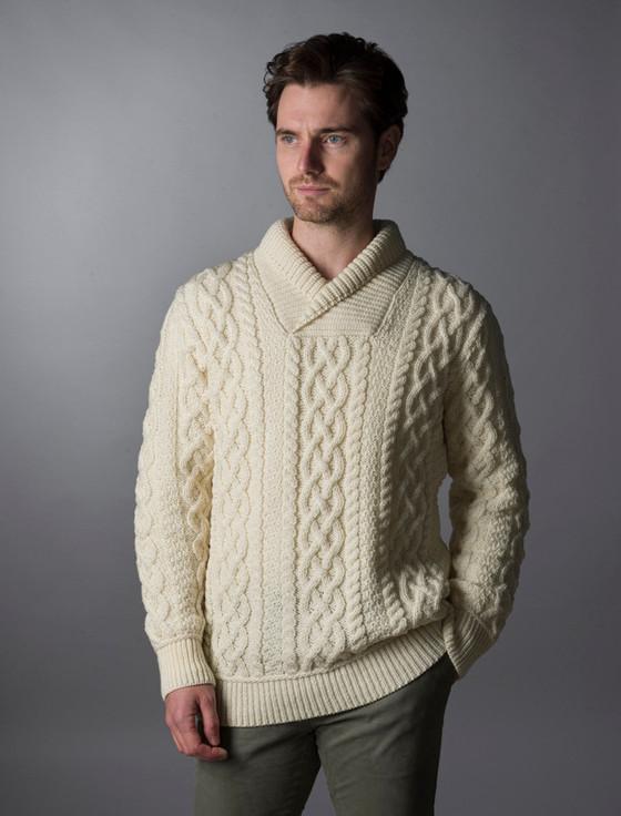 aran cashmere ‎Men's Shawl Collar Ar‎an Sweate‎r