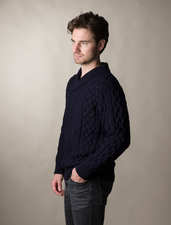 Aran Cashmere ‎Men's Shawl Collar Aran Swea‎ter