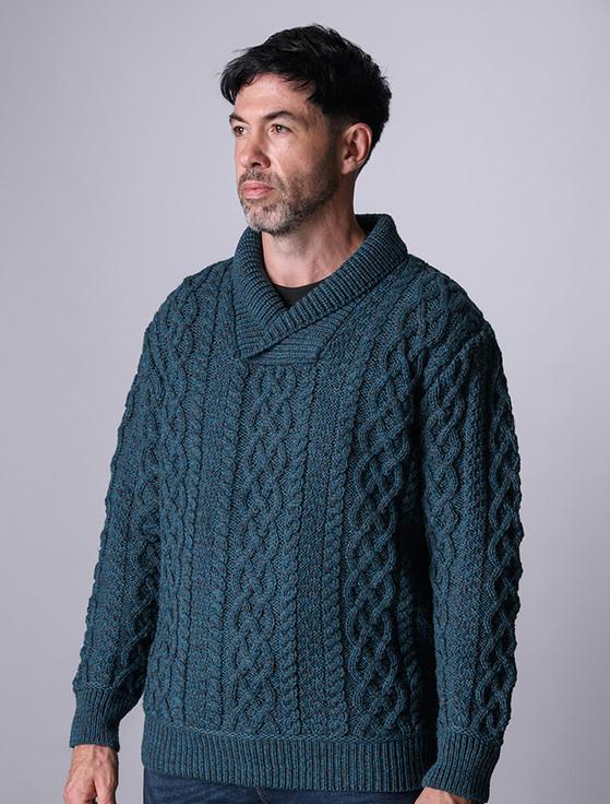 Aran Cashmere Men's Shawl Collar Aran Sweater