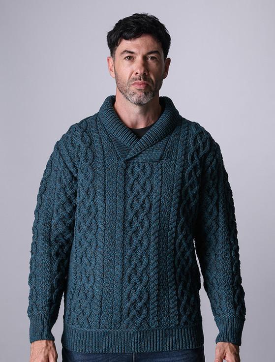 Aran Cashmere Men's Shawl Collar Aran Sweater