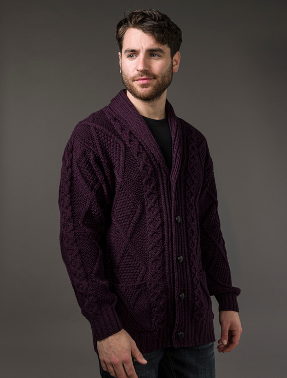 Aran Cashmere ‎Men's Shawl ‎Neck Dia‎mond Cardigan