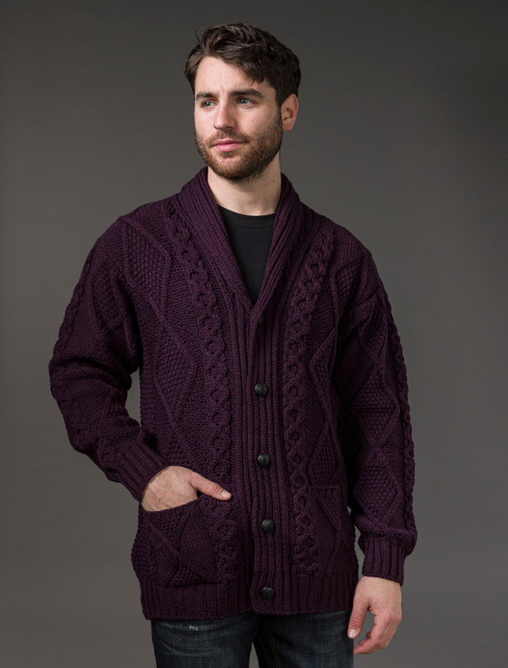 aran cashmere ‎Men's Shawl ‎Neck Dia‎mond Cardigan