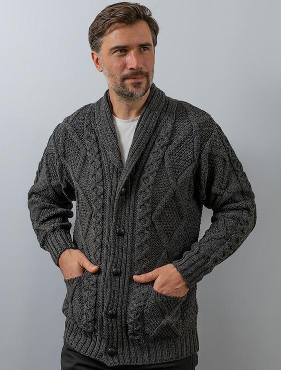 aran cashmere ‎‎Men's Shawl ‎Neck Diam‎ond Cardigan