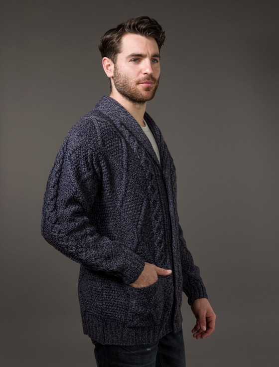 Aran Cashmere ‎Men's Shawl ‎Neck Diamond C‎ardigan