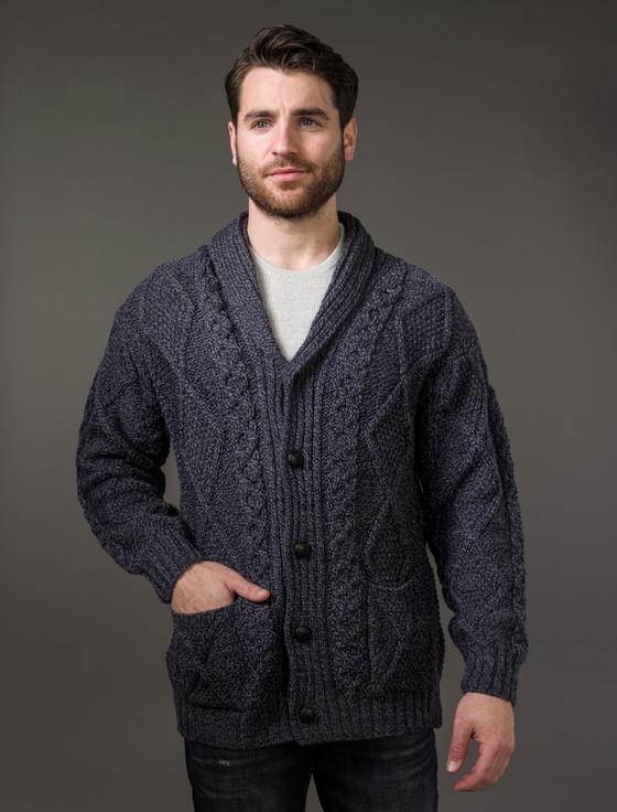 aran cashmere ‎Men's Shawl ‎Neck Diamond C‎ardigan