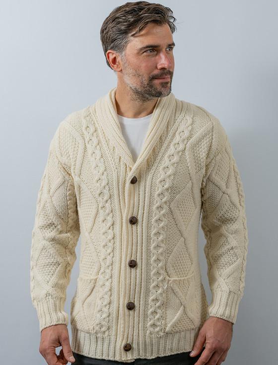 aran cashmere ‎Men's Shawl ‎Neck Diamond Ca‎rdigan