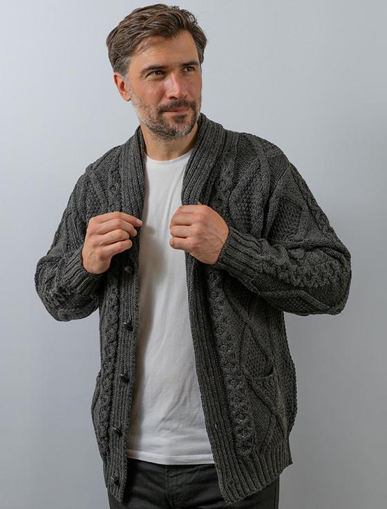 Aran Cashmere Men's Shawl Neck Diamond Cardigan