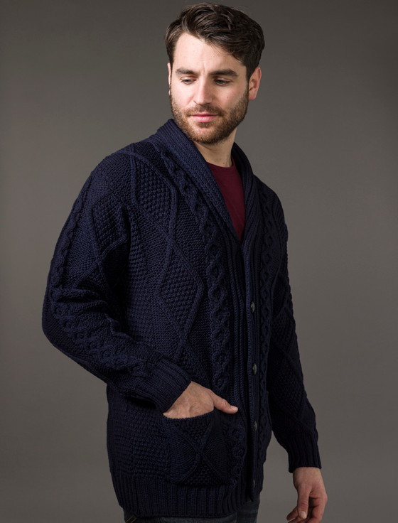 Aran Cashmere ‎Men's Shawl ‎Neck‎ Diamond Cardigan