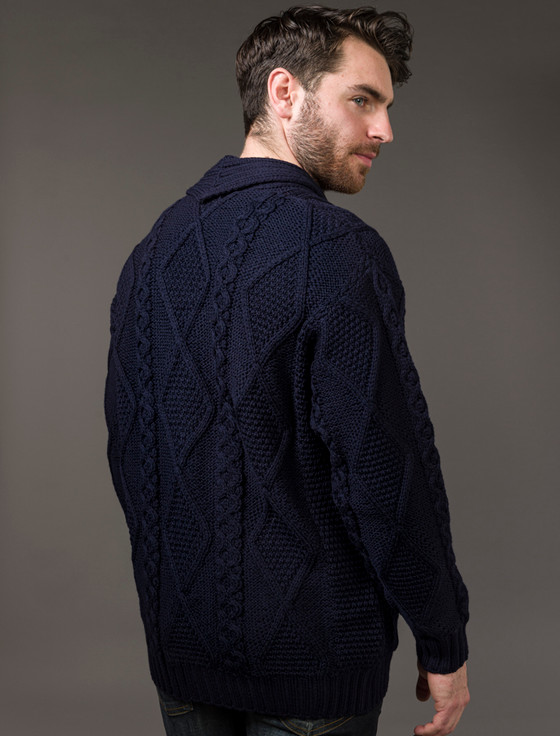 Aran Cashmere ‎Men's Shawl ‎Neck‎ Diamond Cardigan