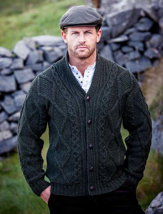 aran cashmere ‎Men's Shawl ‎Neck Diamond Cardigan