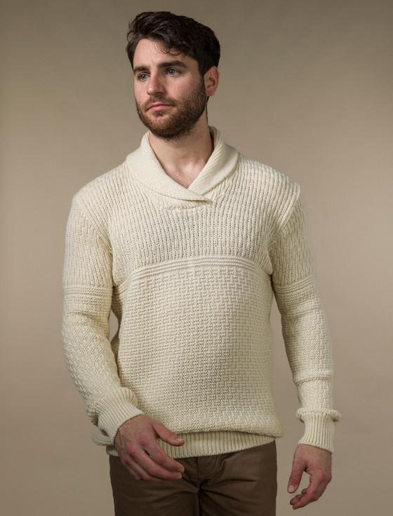Aran Cashmere ‎Men's Textured S‎hawl Collar Sweater