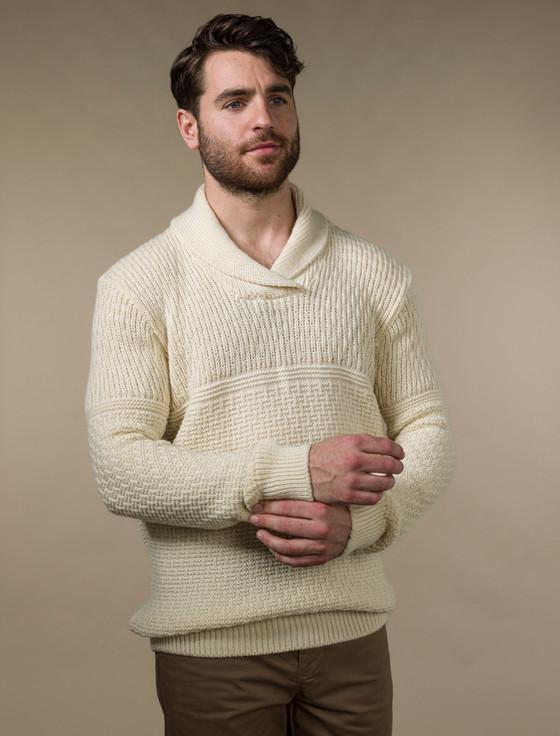 Aran Cashmere ‎Men's Textured S‎hawl Collar Sweater
