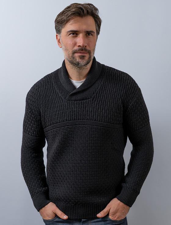 Aran Cashmere Men's Textured Shawl Collar Sweater