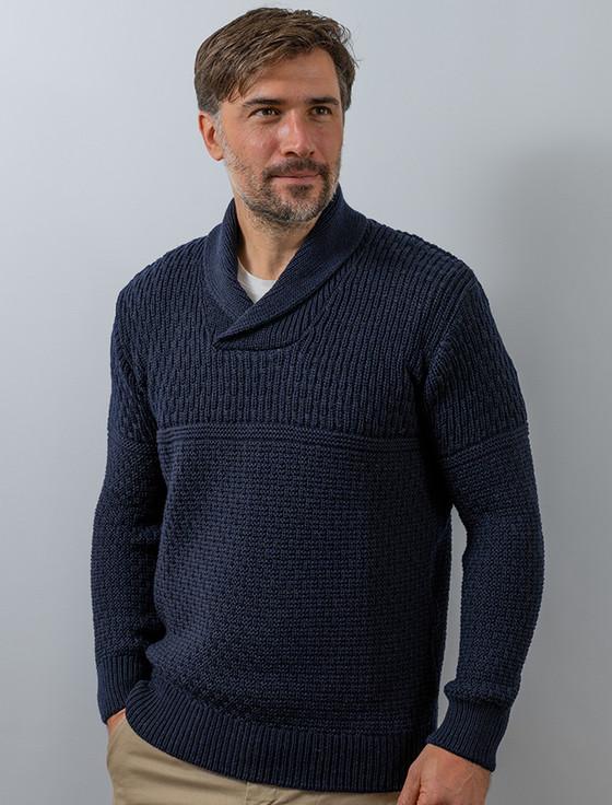 Aran Cashmere Men's Textured Shawl Collar Sweater