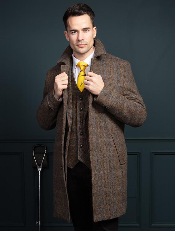 aran cashmere Men's Tweed Hunting Coat - Horse Brown