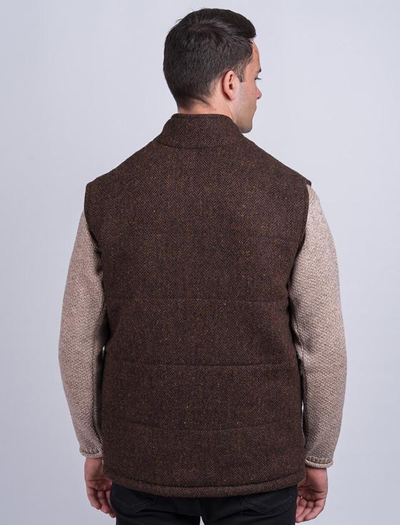 Aran Cashmere Men's Tweed & Leather Gilet - Mid Brown