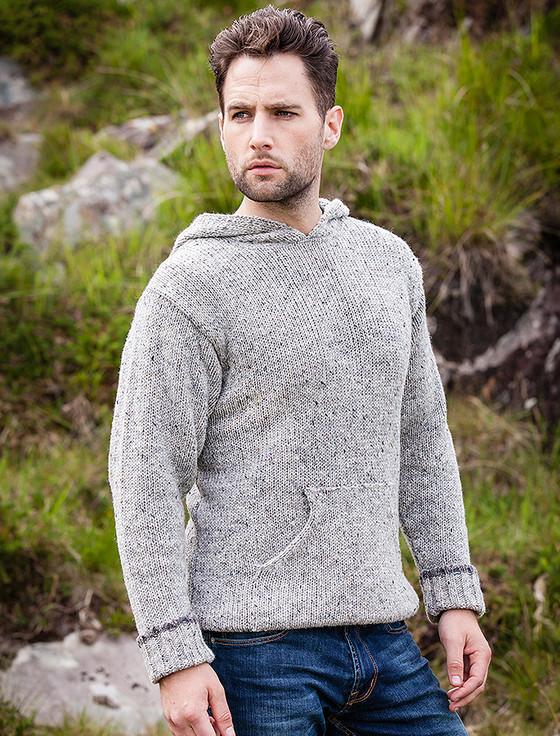 Aran Cashmere Men's Wool Hoodie With Pouch Pocket